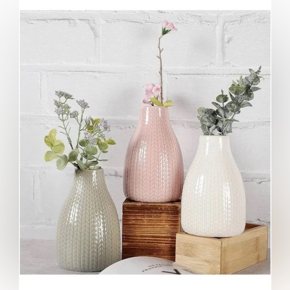 Other - Set of 3 Decorative Ceramic Vases Pink Green White
